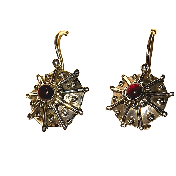 Garnet & Sterling Silver Embellished Disk Earrings - Picture 2 of 9